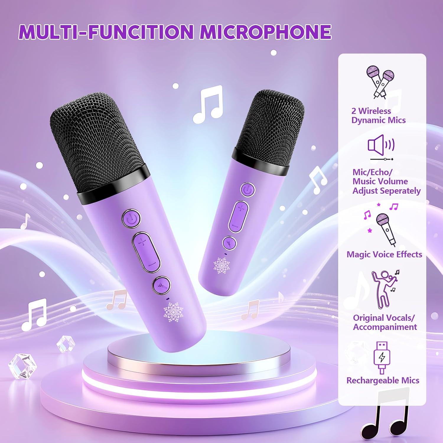 Mini Máquina de Karaoke Frozen K1 con 2 Micrófonos Inalámbricos