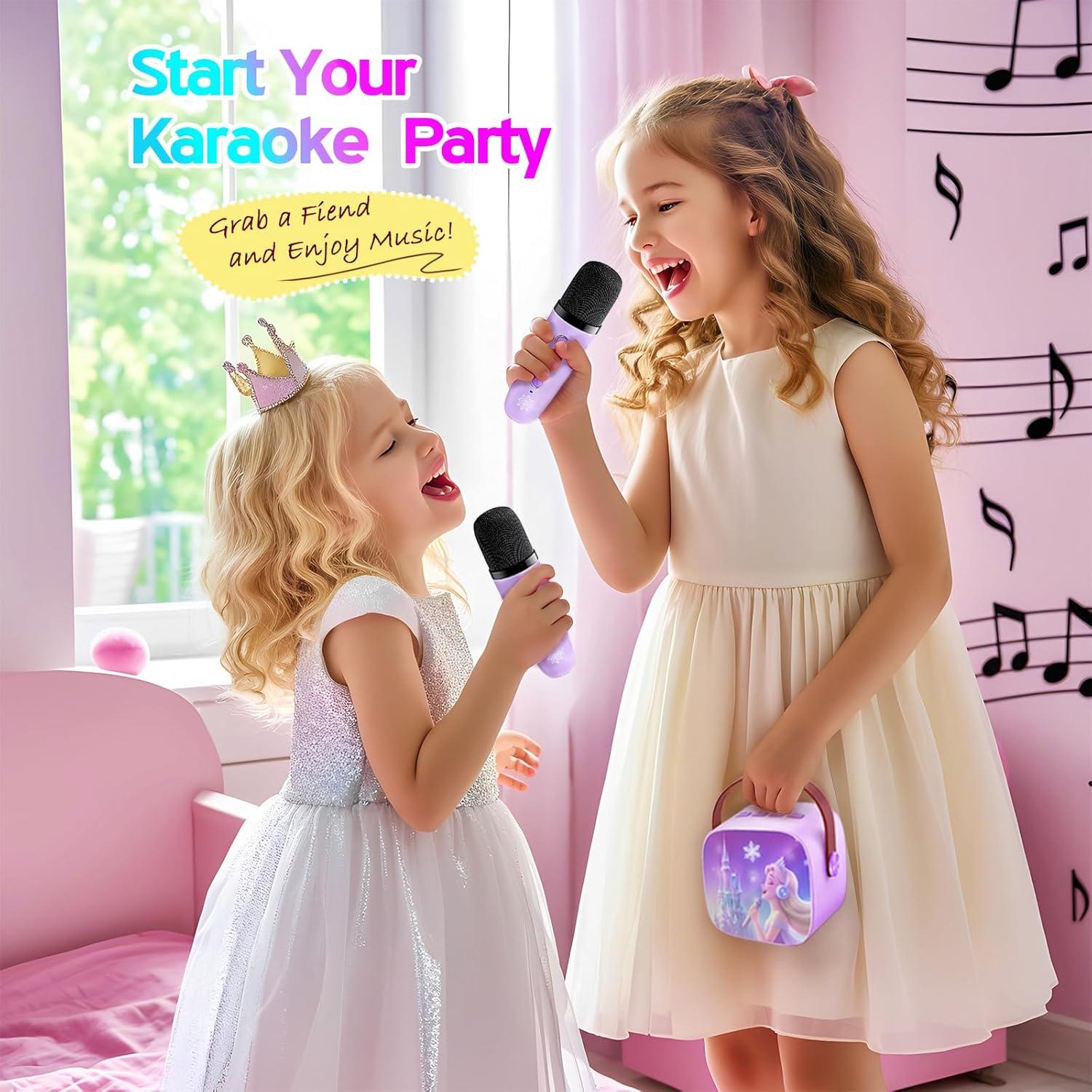 Mini Máquina de Karaoke Frozen K1 con 2 Micrófonos Inalámbricos