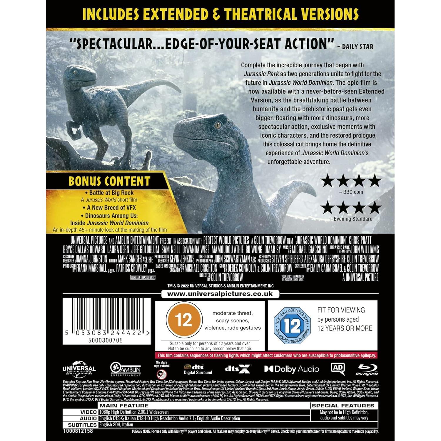 Jurassic World: Dominion Blu-ray Edición Extendida - Universal