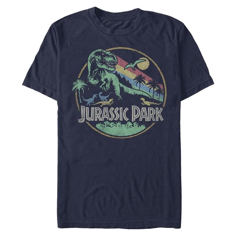 Camiseta Retro Circular Hombre Jurassic Park Azul Marino