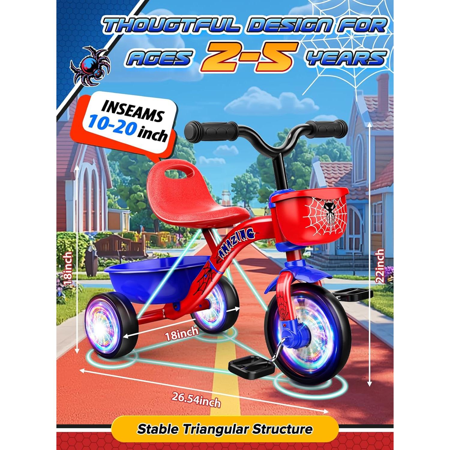 Triciclo para Niños Ackarido Spider 1-5 Años con Ruedas Iluminadas