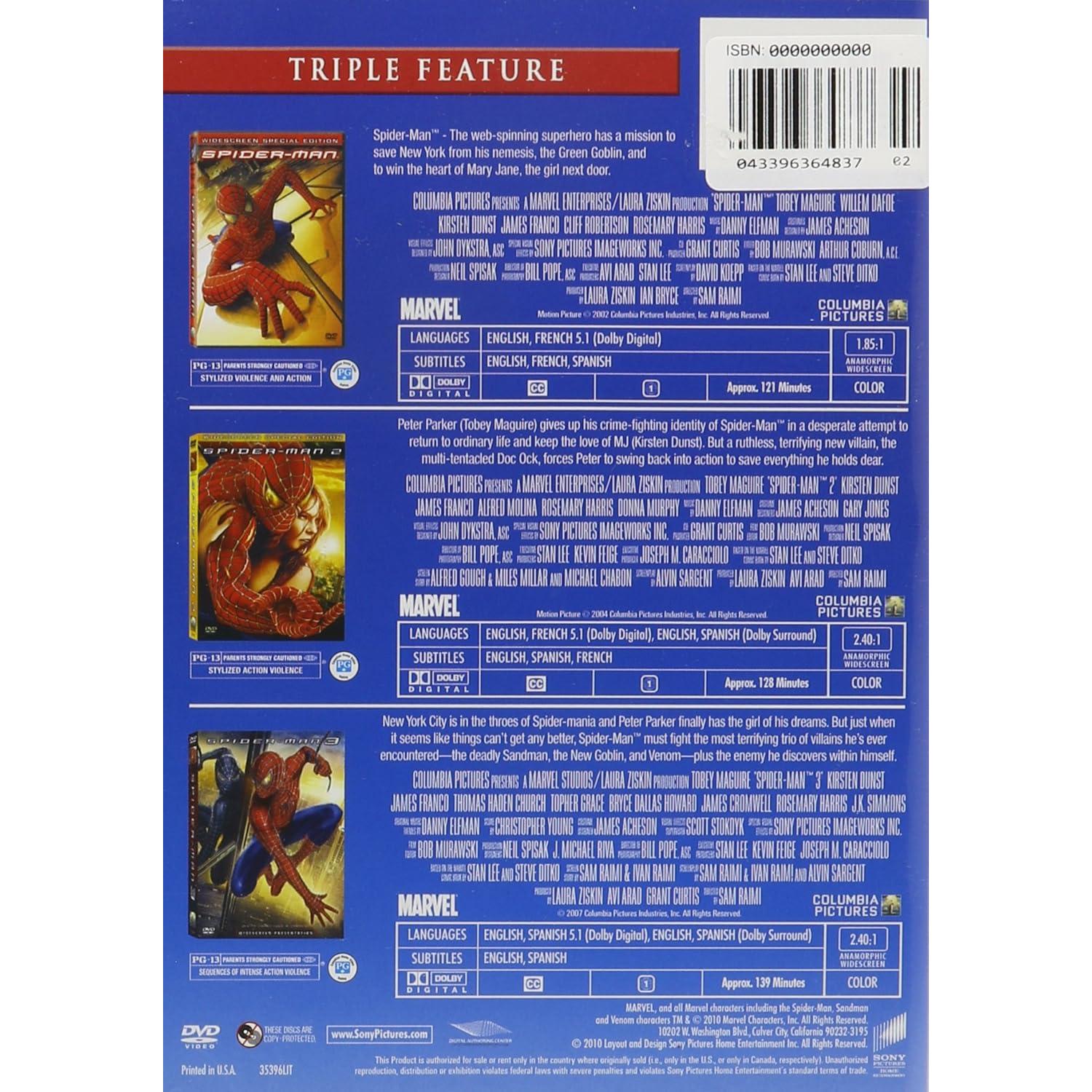 Trilogía Spider-Man DVD - Sam Raimi - 3 Películas - 6h 28m