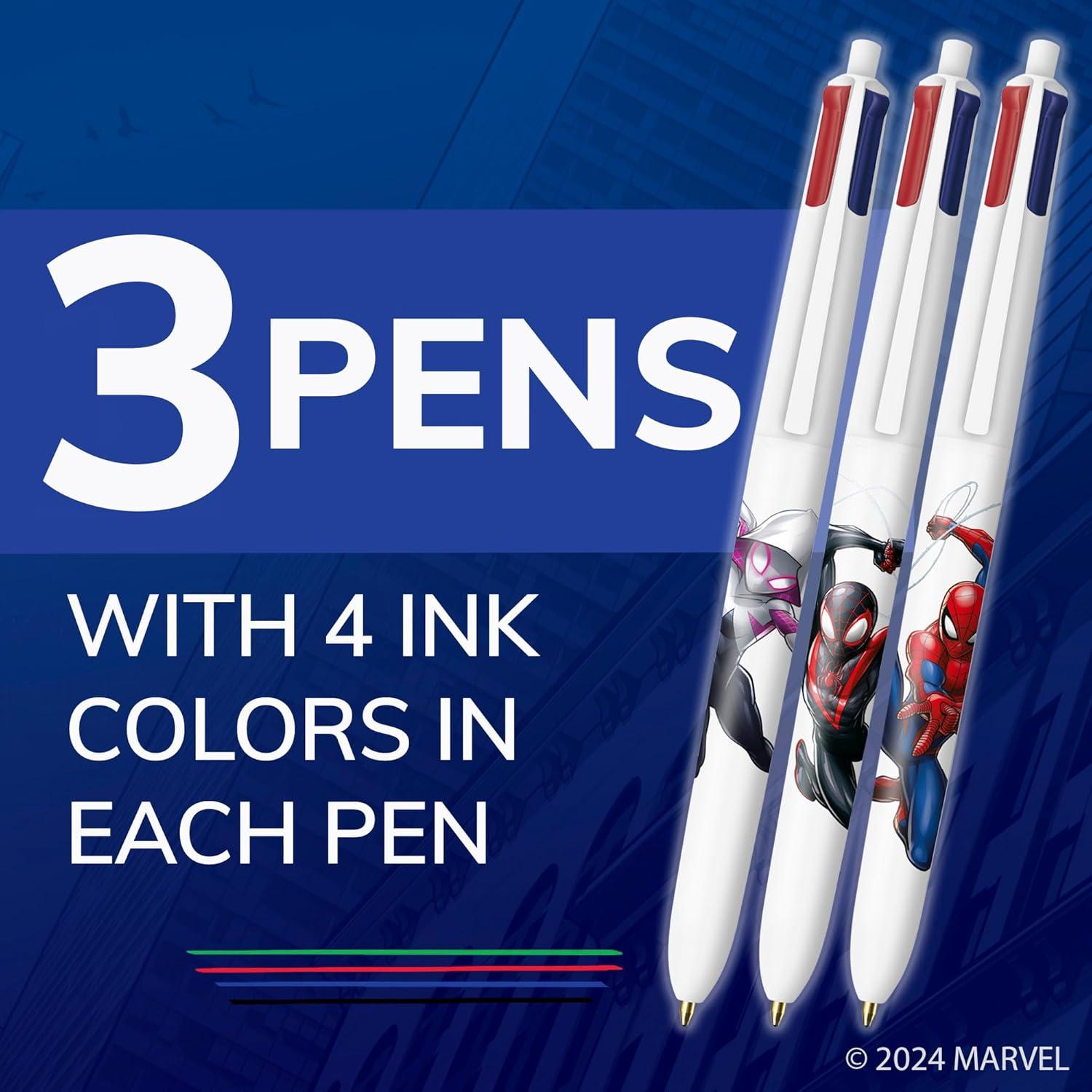 Bolígrafos retráctiles BIC Spider-Man 4 colores - Paquete de 3