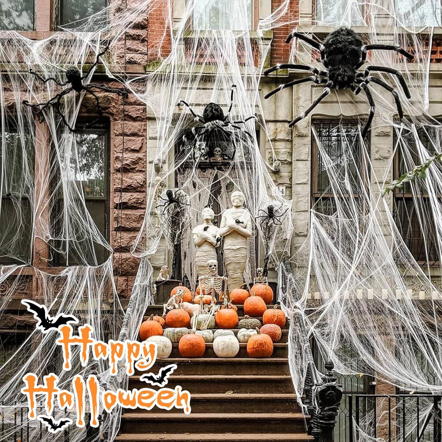 Telaraña de Halloween Cryoka 92.9 m² con 30 Arañas Falsas