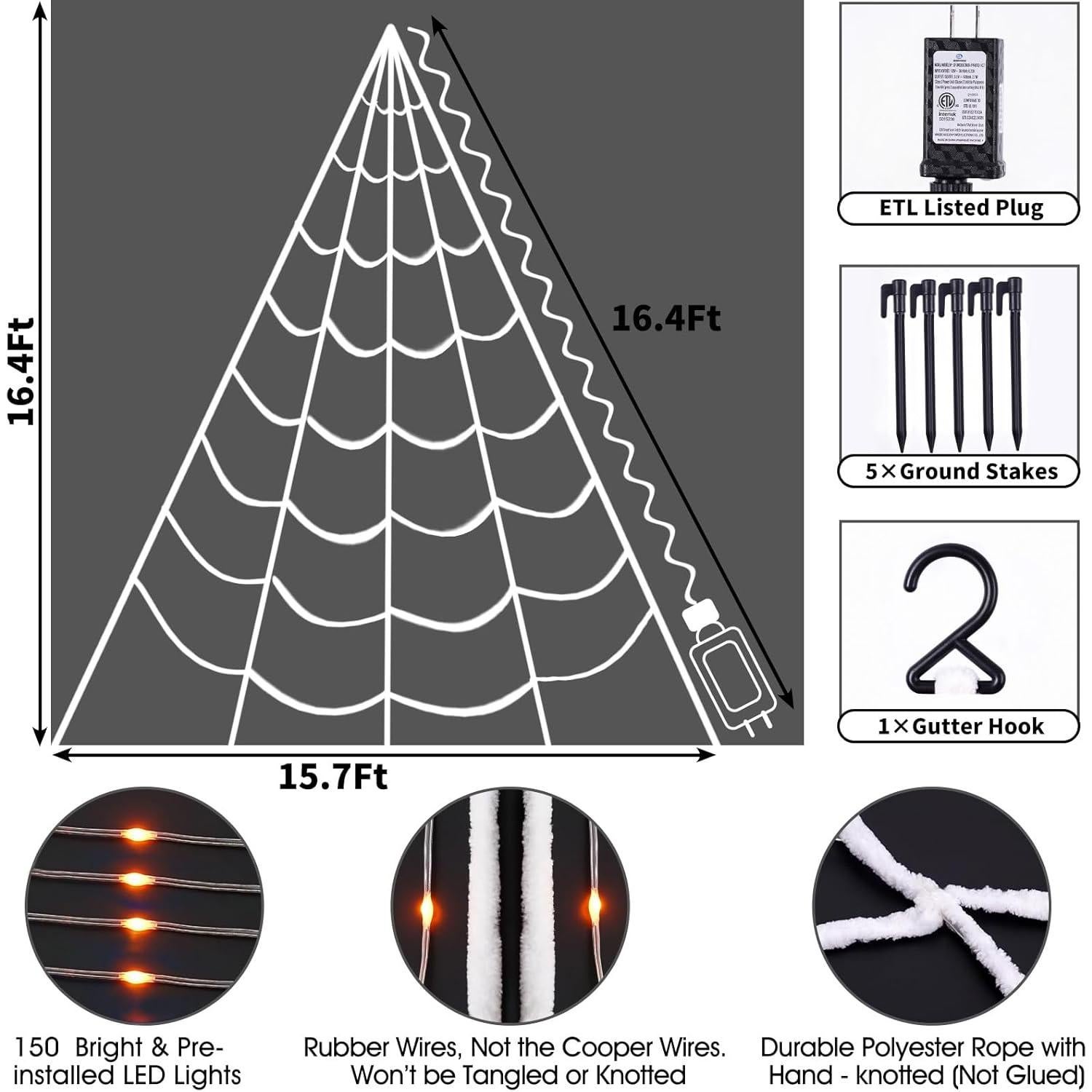Luces de Telaraña Halloween Zivilic 150 LED Naranja 5 m