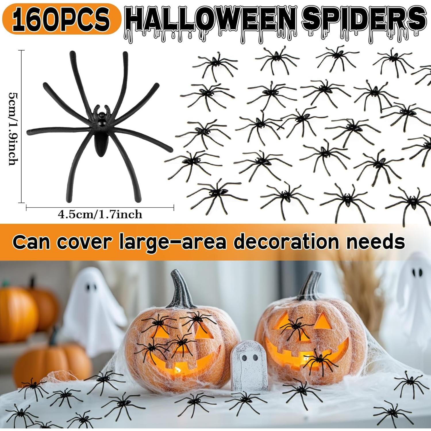 160 Arañas Falsas de Plástico RAINFLOW para Halloween