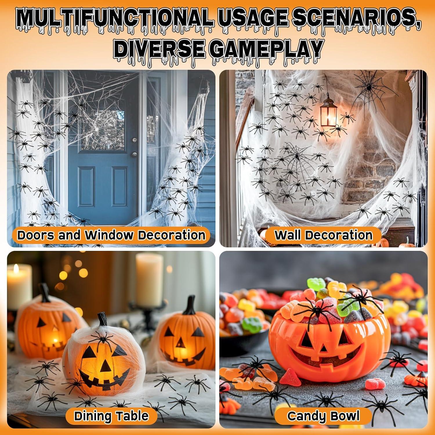 160 Arañas Falsas de Plástico RAINFLOW para Halloween