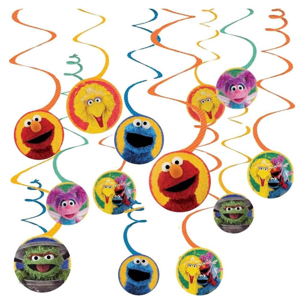 Decoraciones Colgantes Espirales Sesame Street - Paquete de 12 - Papel Multicolor 12.7 cm