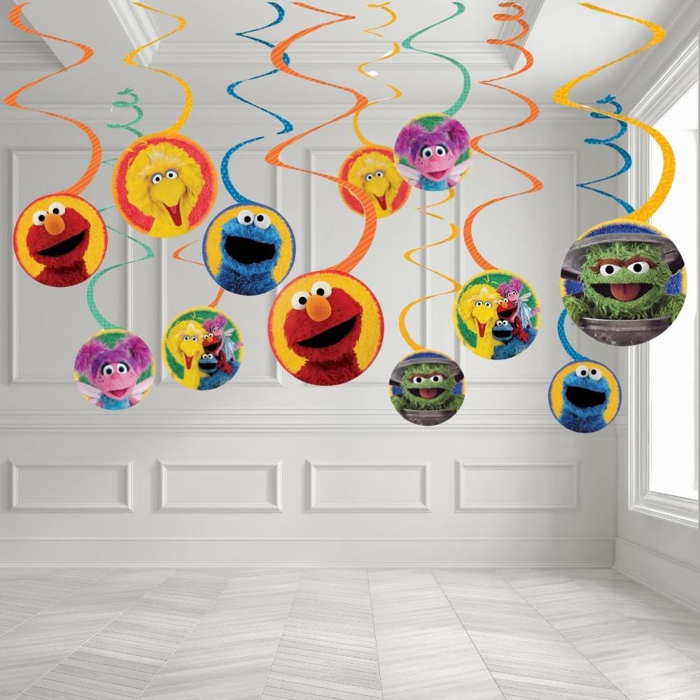 Decoraciones Colgantes Espirales Sesame Street - Paquete de 12 - Papel Multicolor 12.7 cm