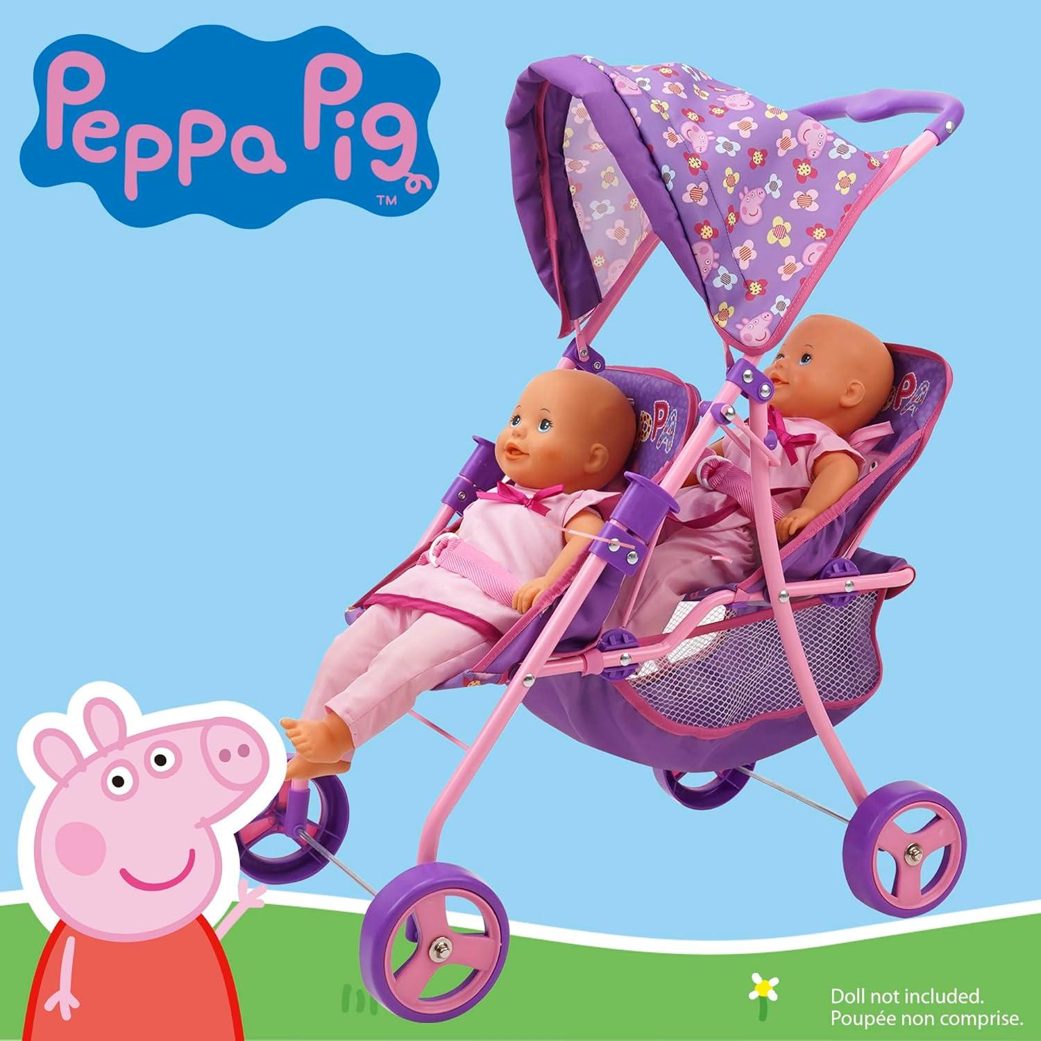 Cochecito Gemelar de Muñecas Peppa Pig - Púrpura y Rosa, 2 Asientos