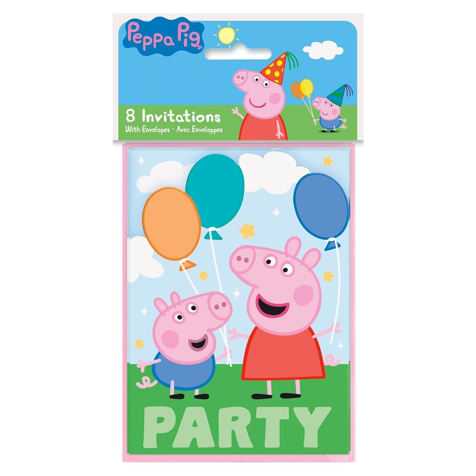 Invitaciones Rectangulares Peppa Pig - 8 Unidades Multicolor