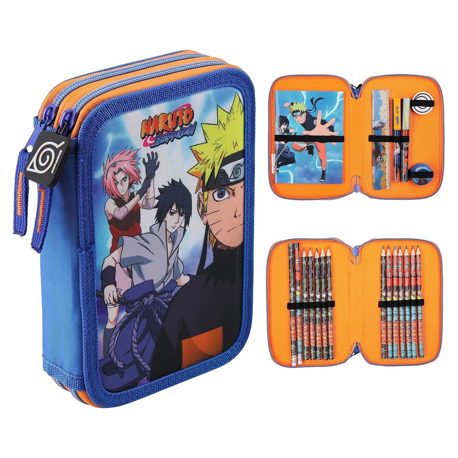Estuche de lápices Naruto con material escolar y cuaderno