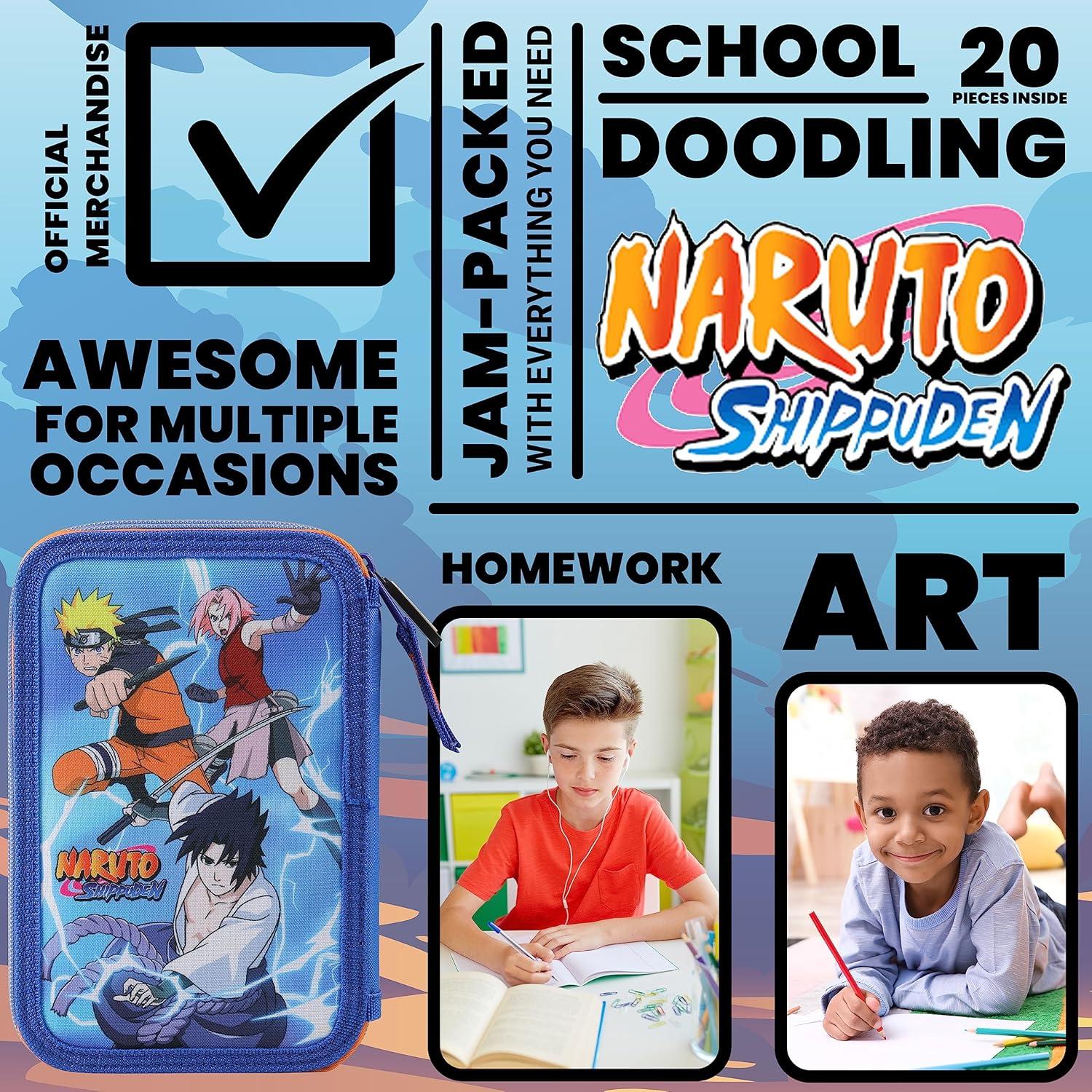 Estuche de lápices Naruto con material escolar y cuaderno