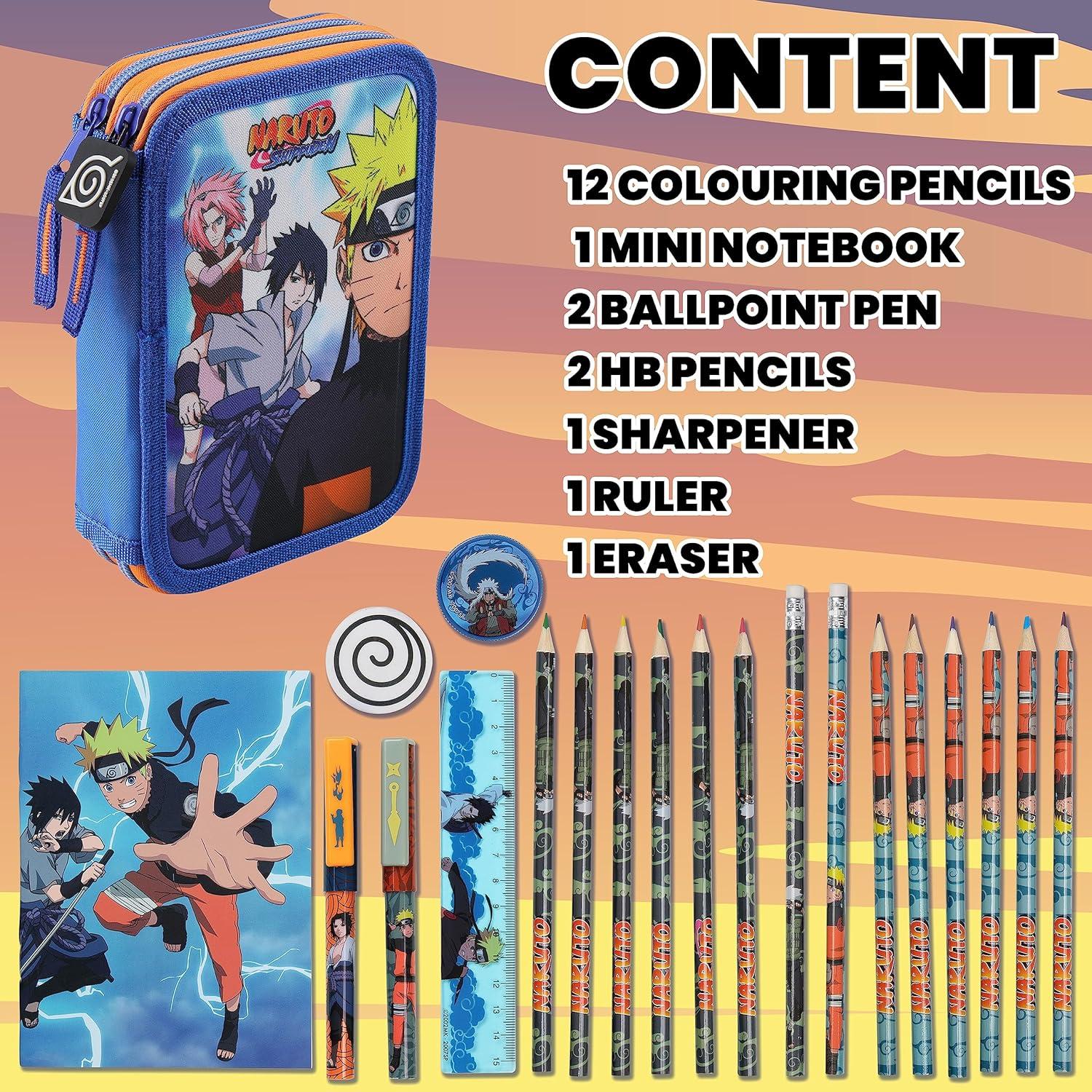 Estuche de lápices Naruto con material escolar y cuaderno