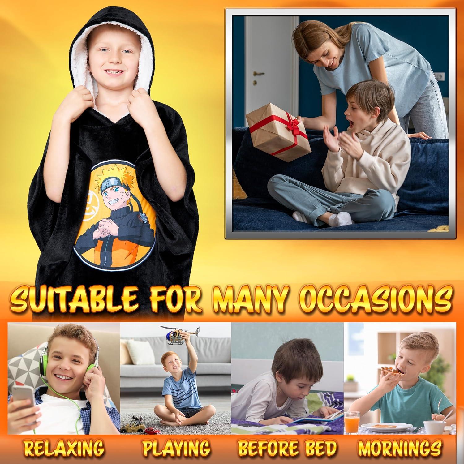Manta con Capucha de Forro Polar Naruto para Niños - Cálida y Suave