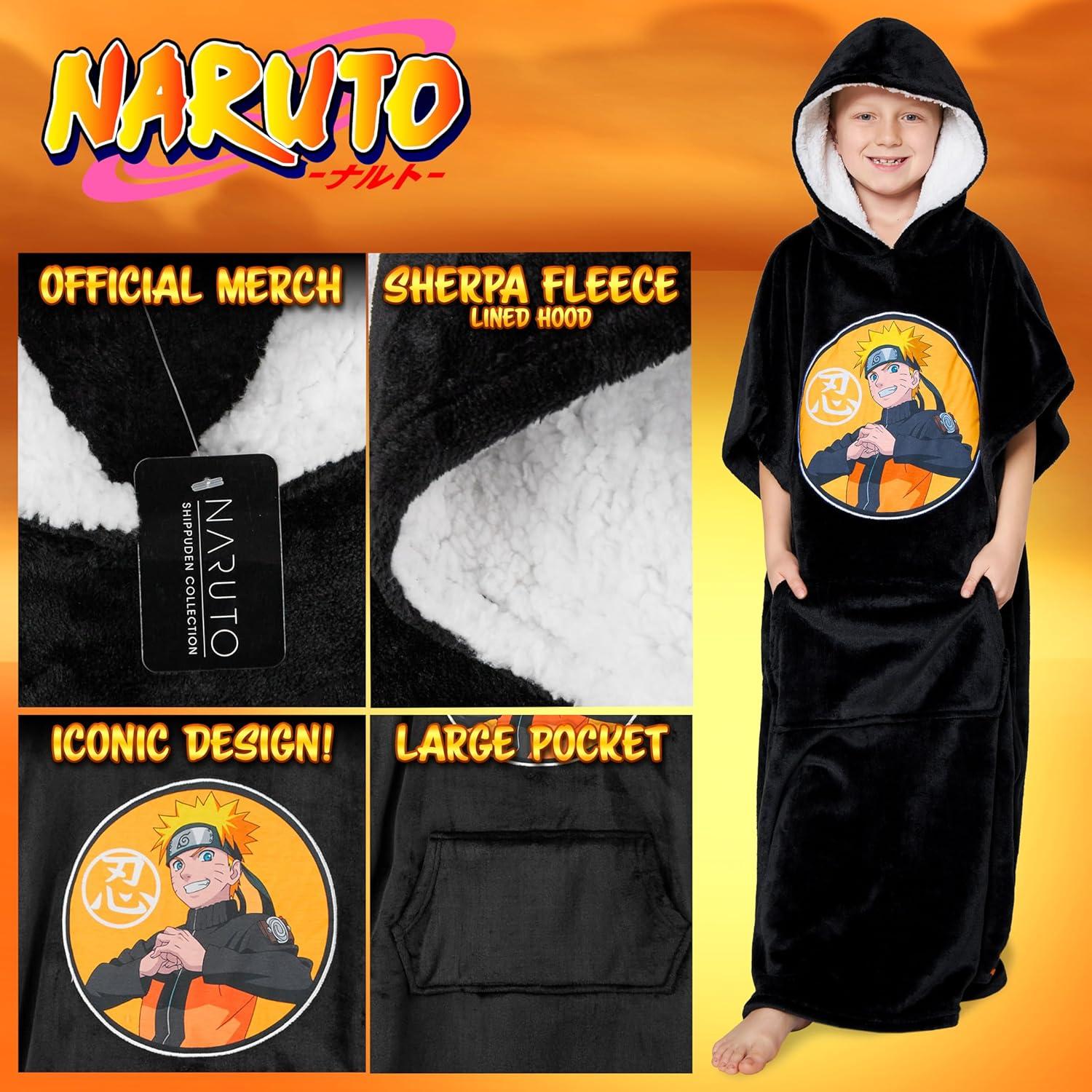 Manta con Capucha de Forro Polar Naruto para Niños - Cálida y Suave