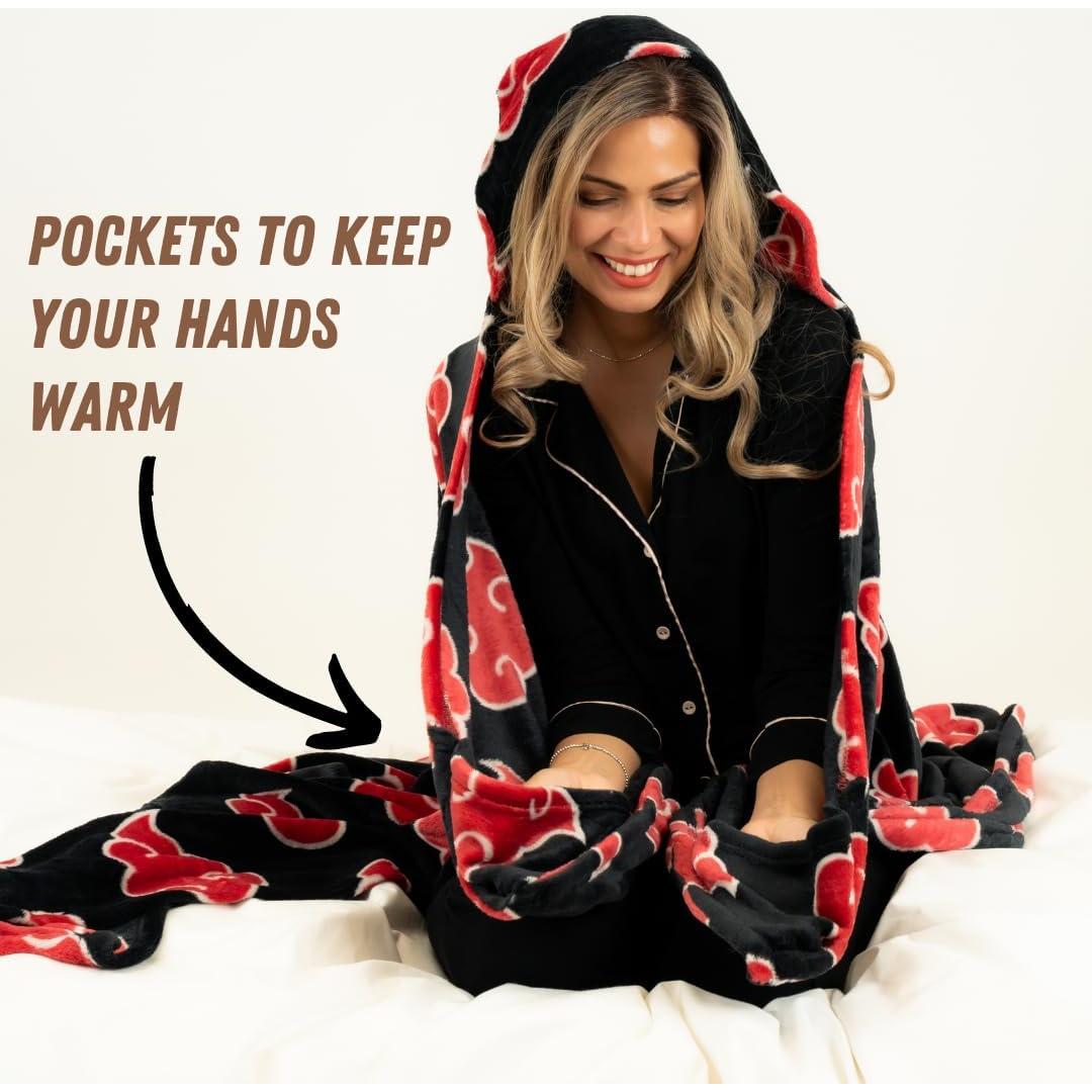 Manta con Capucha Naruto Akatsuki Franco 127x178 cm Suave