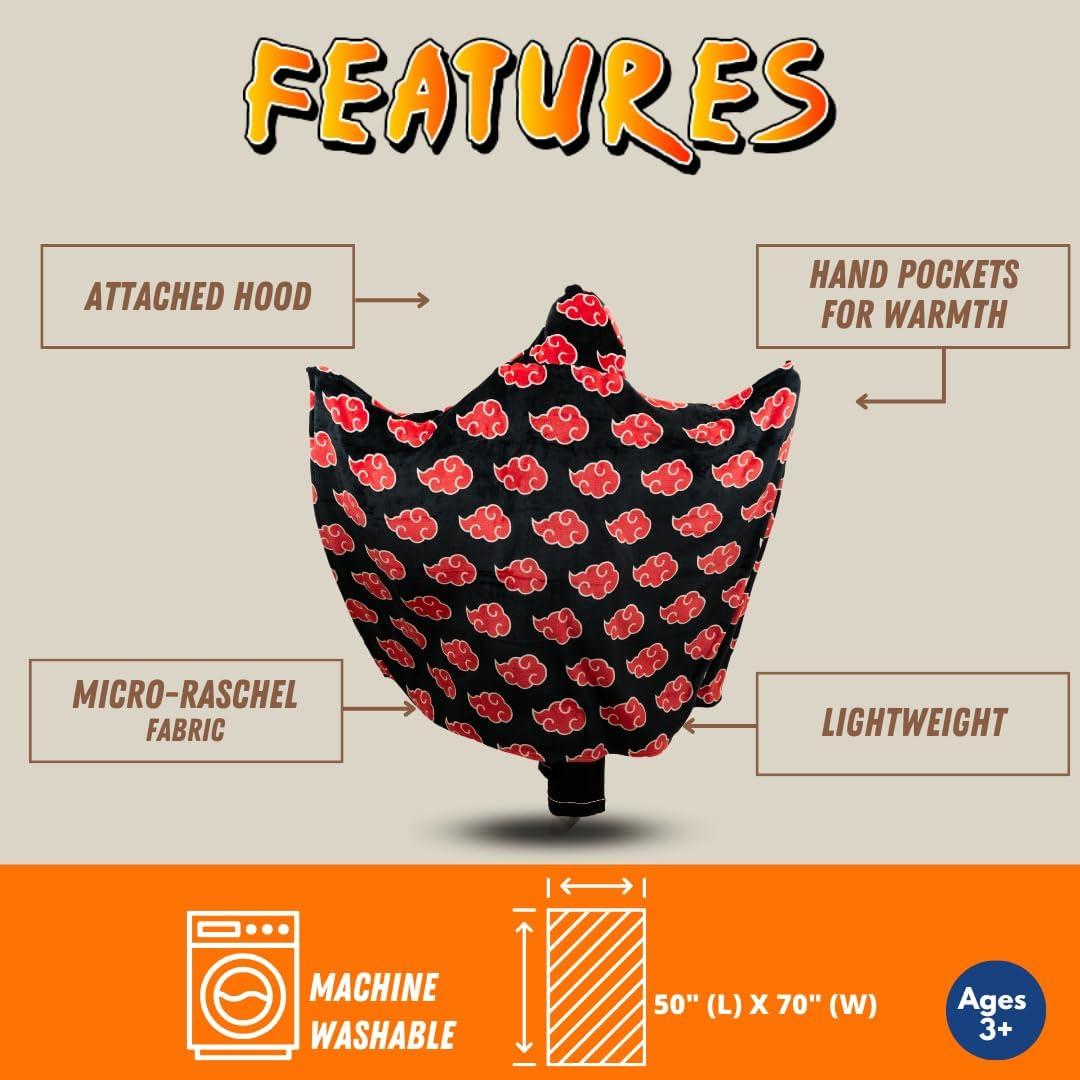 Manta con Capucha Naruto Akatsuki Franco 127x178 cm Suave