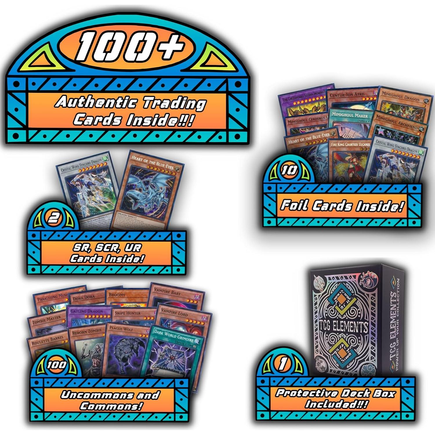 Paquete de cartas Yu-Gi-Oh! 100+ con Caja TCG Elements