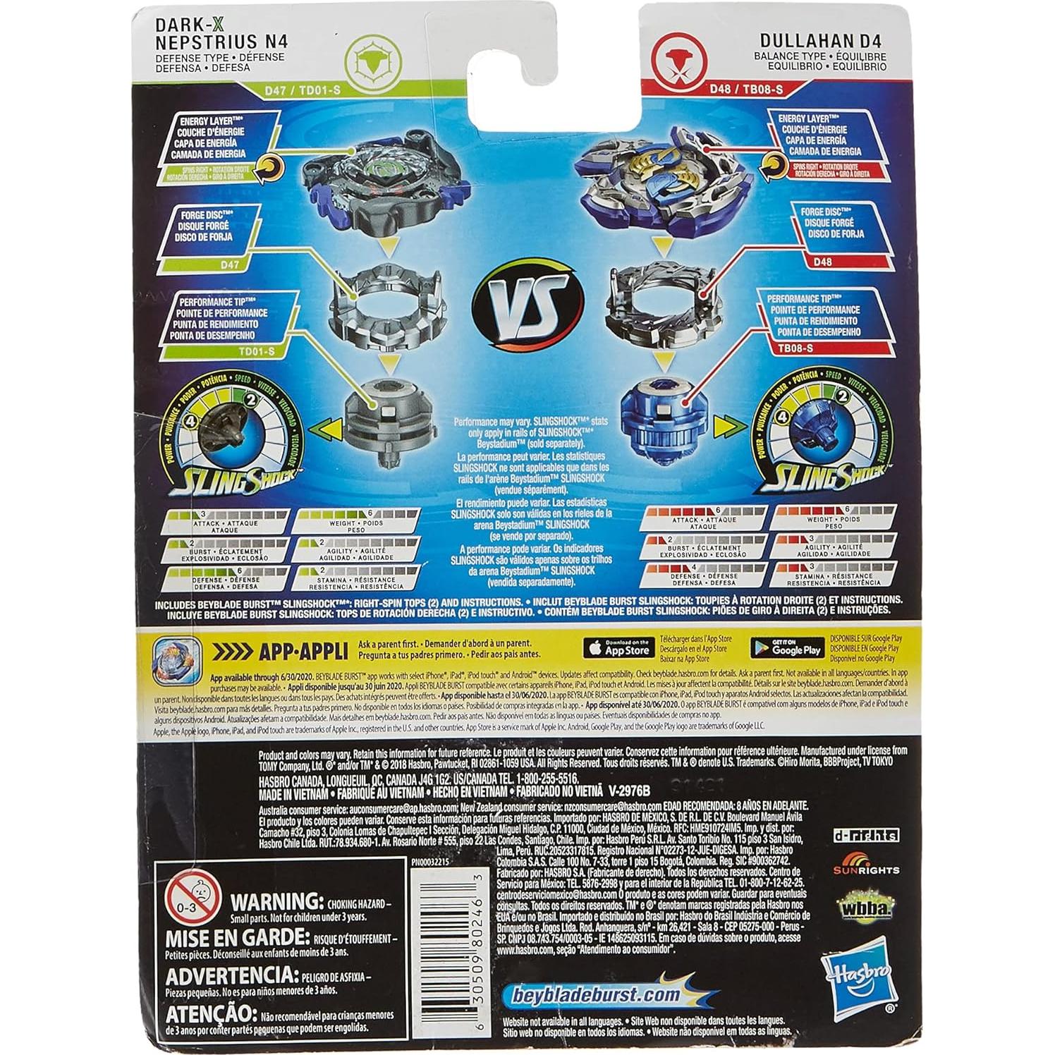 Paquete Doble Beyblade Burst Turbo Slingshock Dullahan D4 y Nepstrius N4