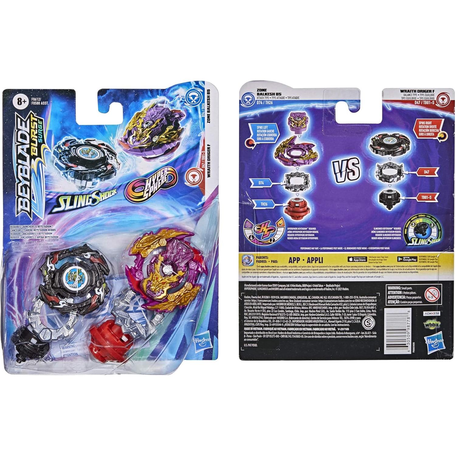 Paquete de Colección Beyblade Burst Hasbro: Zona Balkesh B5 y Wraith Driger F