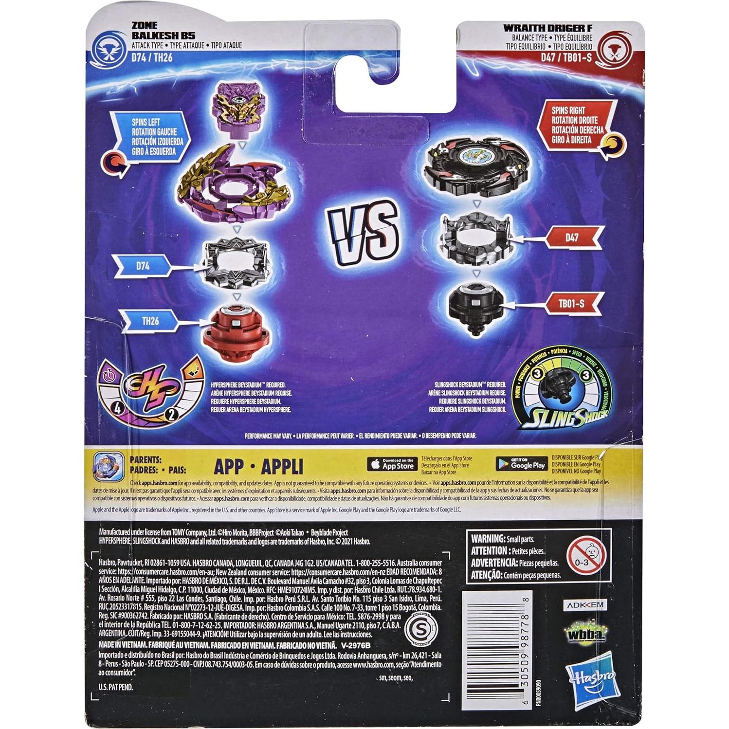 Paquete de Colección Beyblade Burst Hasbro: Zona Balkesh B5 y Wraith Driger F