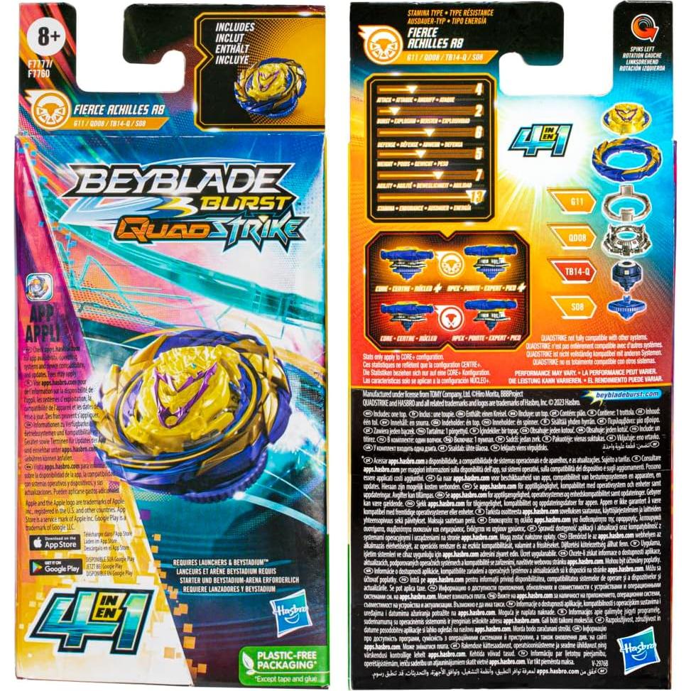 Beyblade Burst QuadStrike Fierce Achilles A8 - Juguete 8+