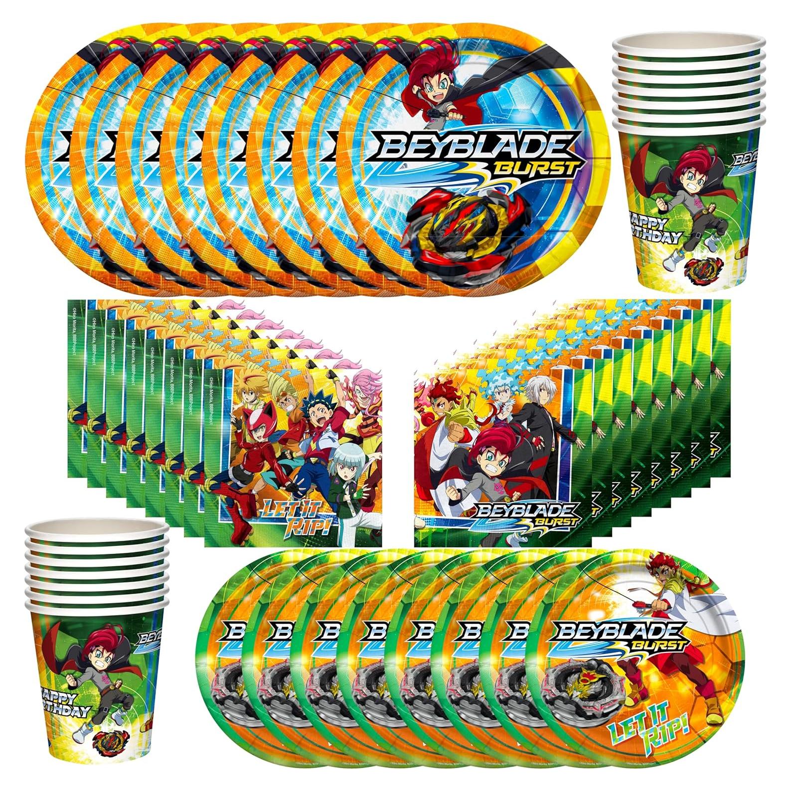 Set de Fiesta BEYBLADE BURST para 24 Invitados - Platos, Vasos y Servilletas