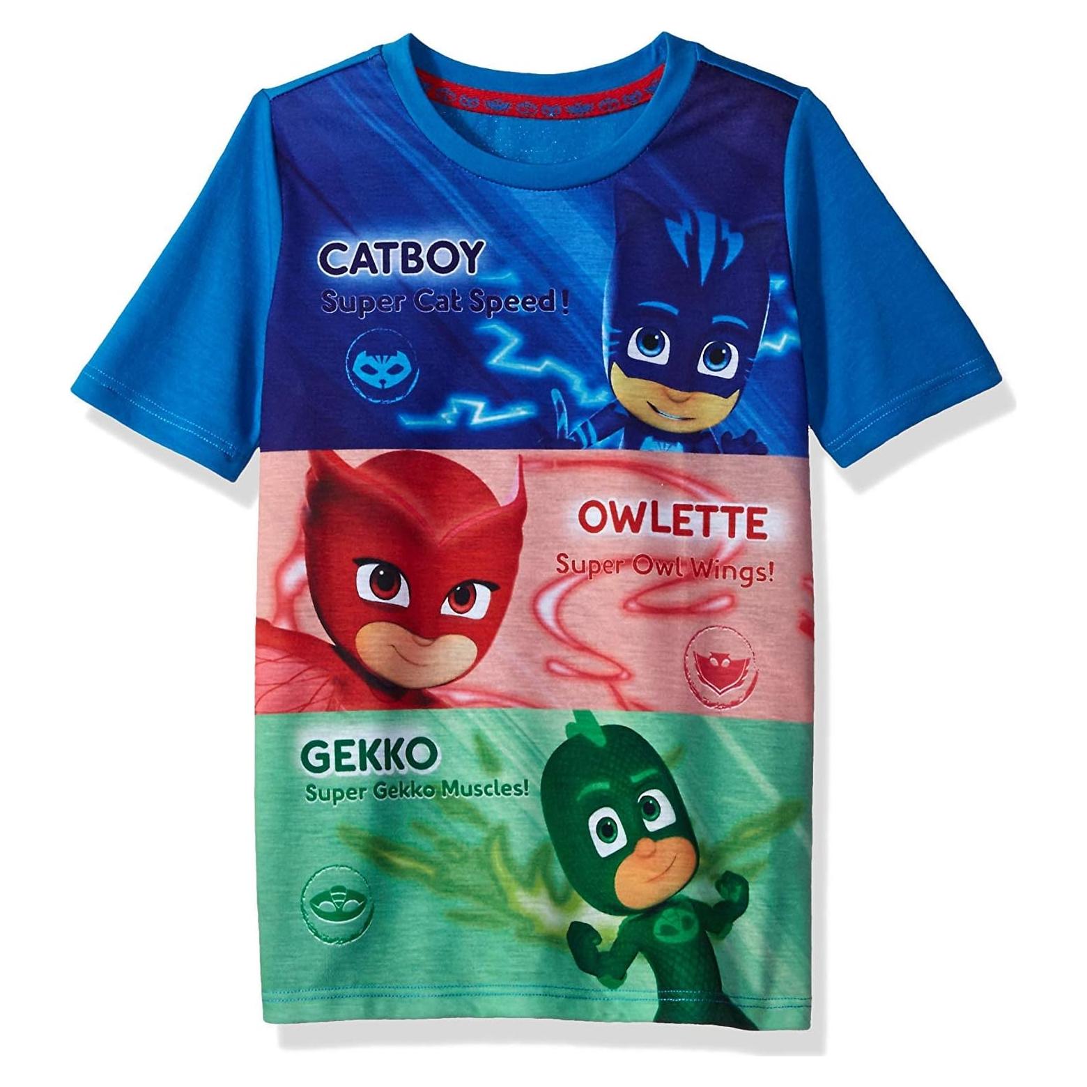 Camiseta de Manga Corta Niños PJ Masks Catboy Owlette Gekko