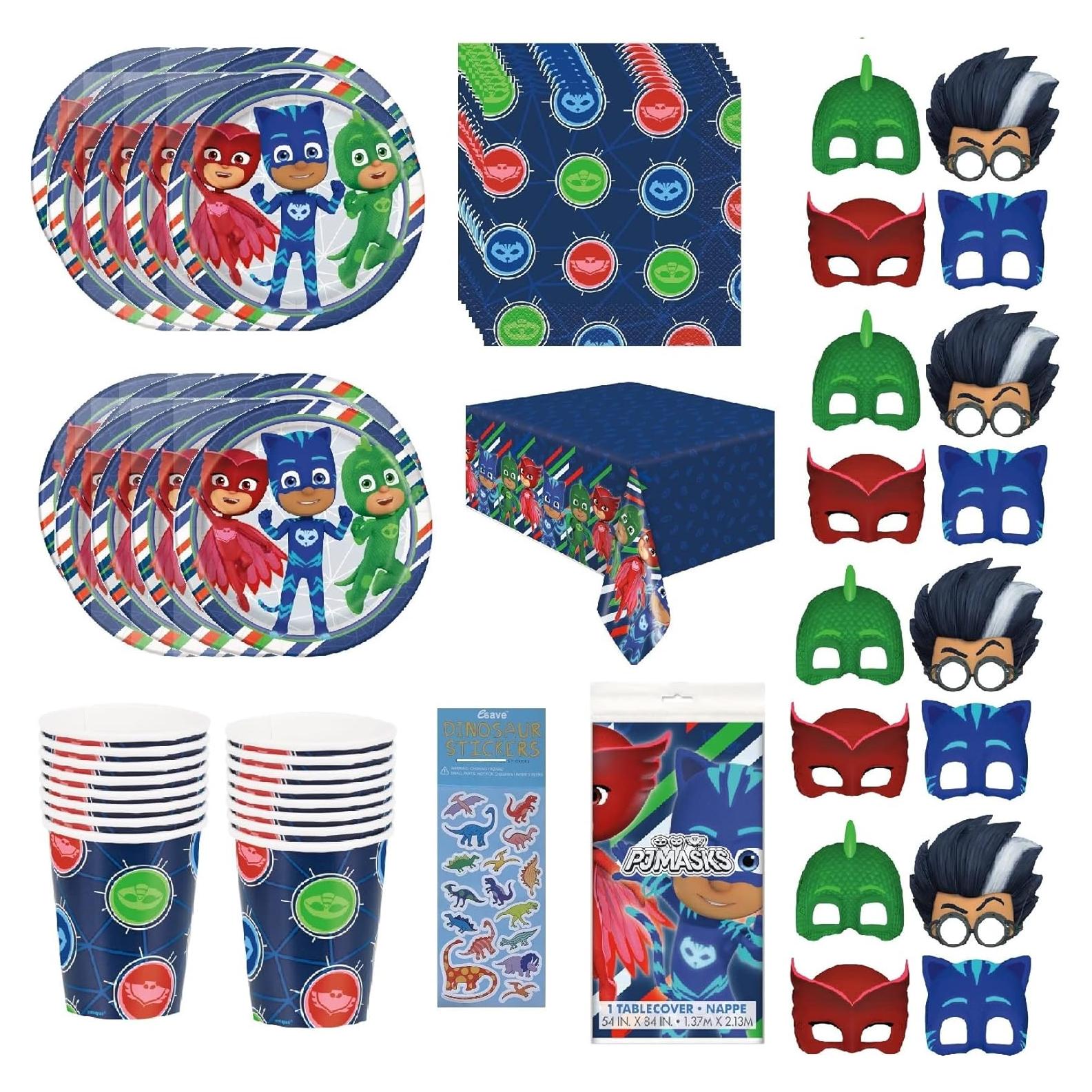 Suministros de Fiesta de Cumpleaños PJ Masks - 16 Platos, Vasos y Más