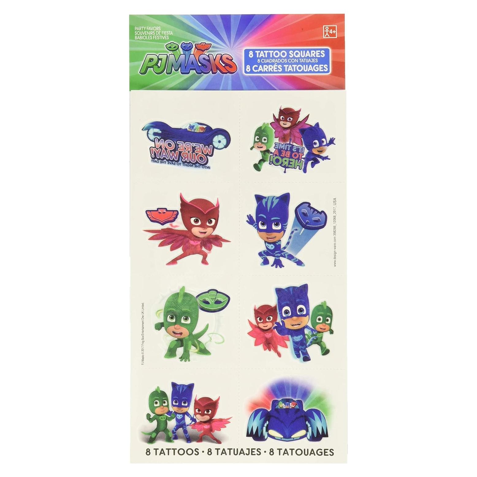 Tatuajes Temporales PJ Masks Amscan - Paquete de 8 - 5.08 cm