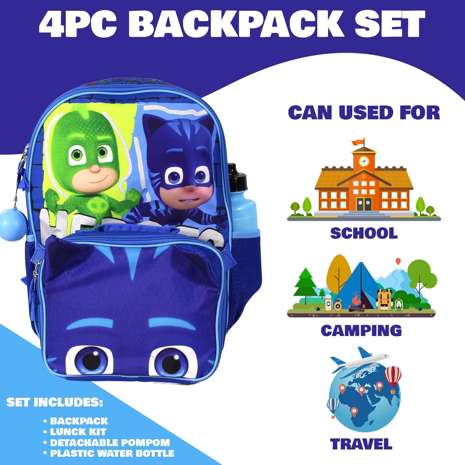 Conjunto Mochila Escolar PJ Masks 4 Piezas 40.64 cm Azul