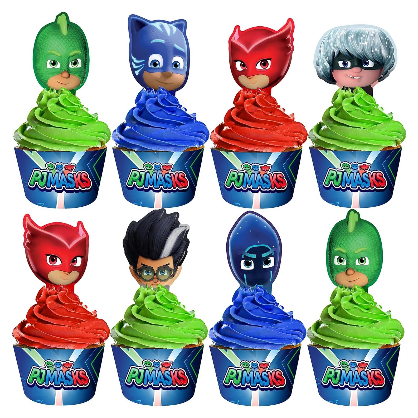 Decoraciones de Cumpleaños PJ Masks - 24 Adornos y Fundas