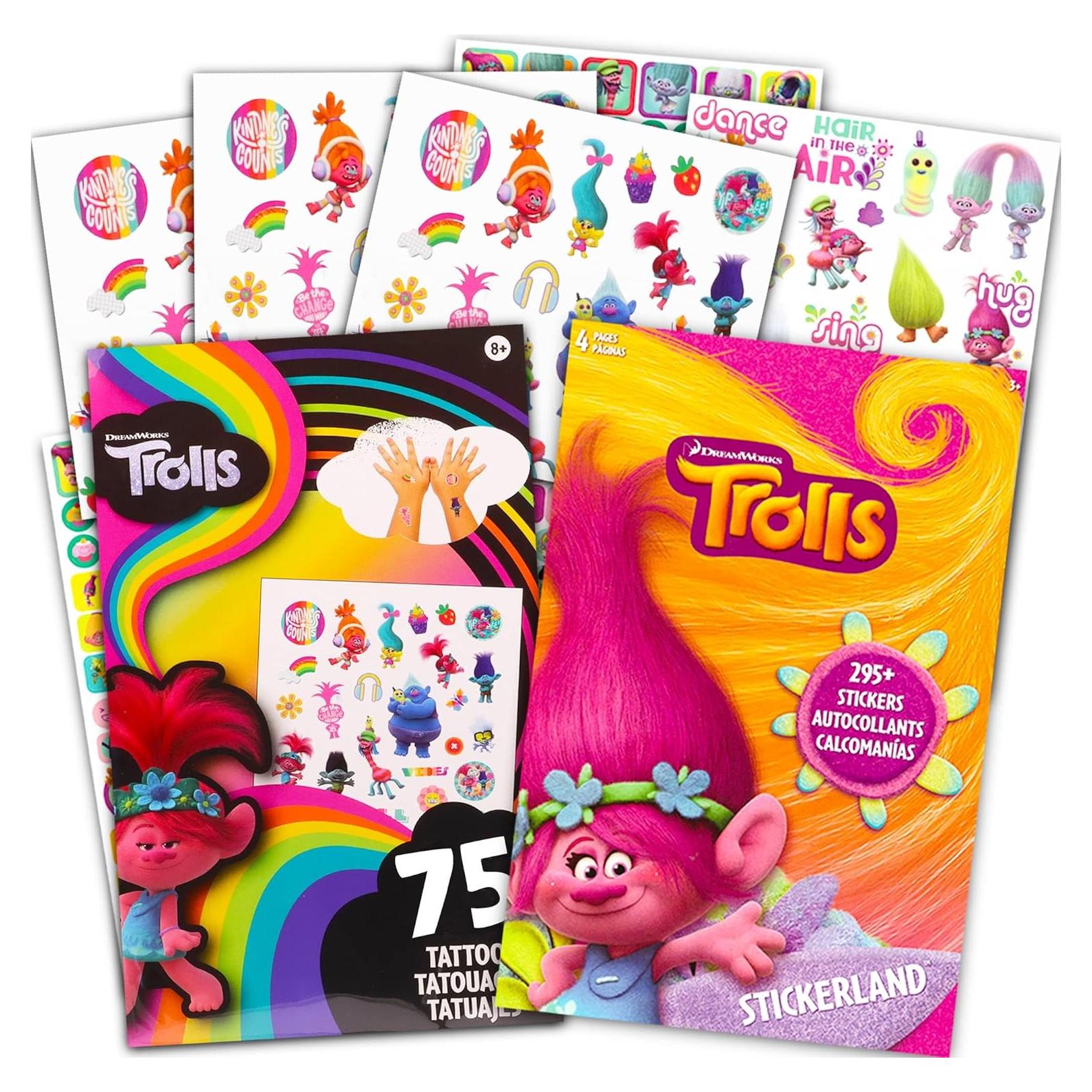 Calcomanías y Tatuajes Temporales Trolls - 295 Calcomanías + 75 Tatuajes