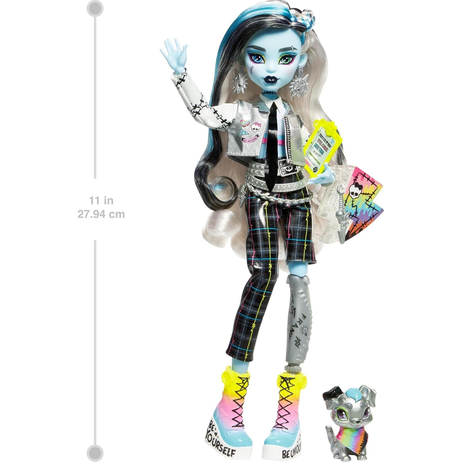 Muñeca Frankie Stein Monster High con 15 Accesorios y Mascota