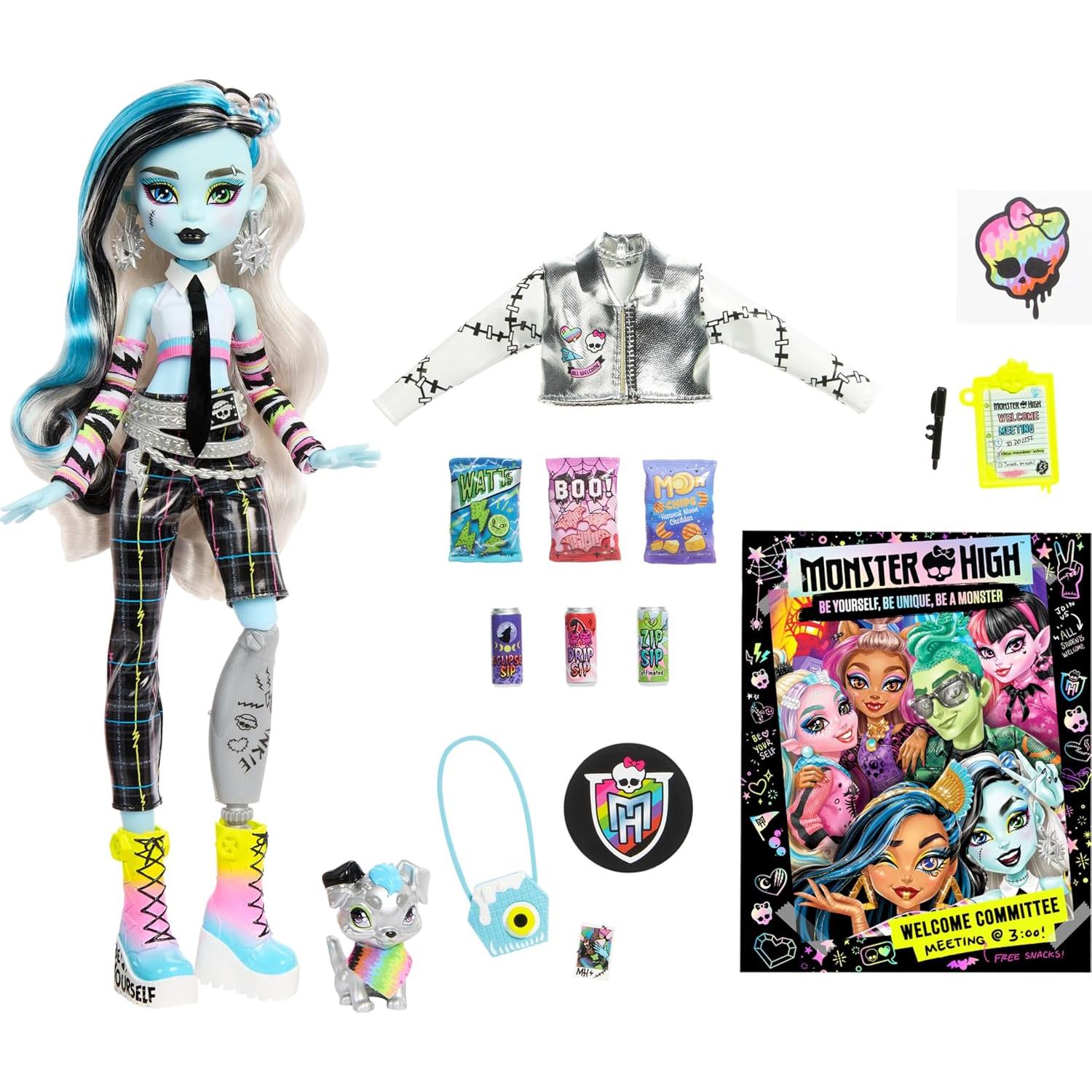 Muñeca Frankie Stein Monster High con 15 Accesorios y Mascota