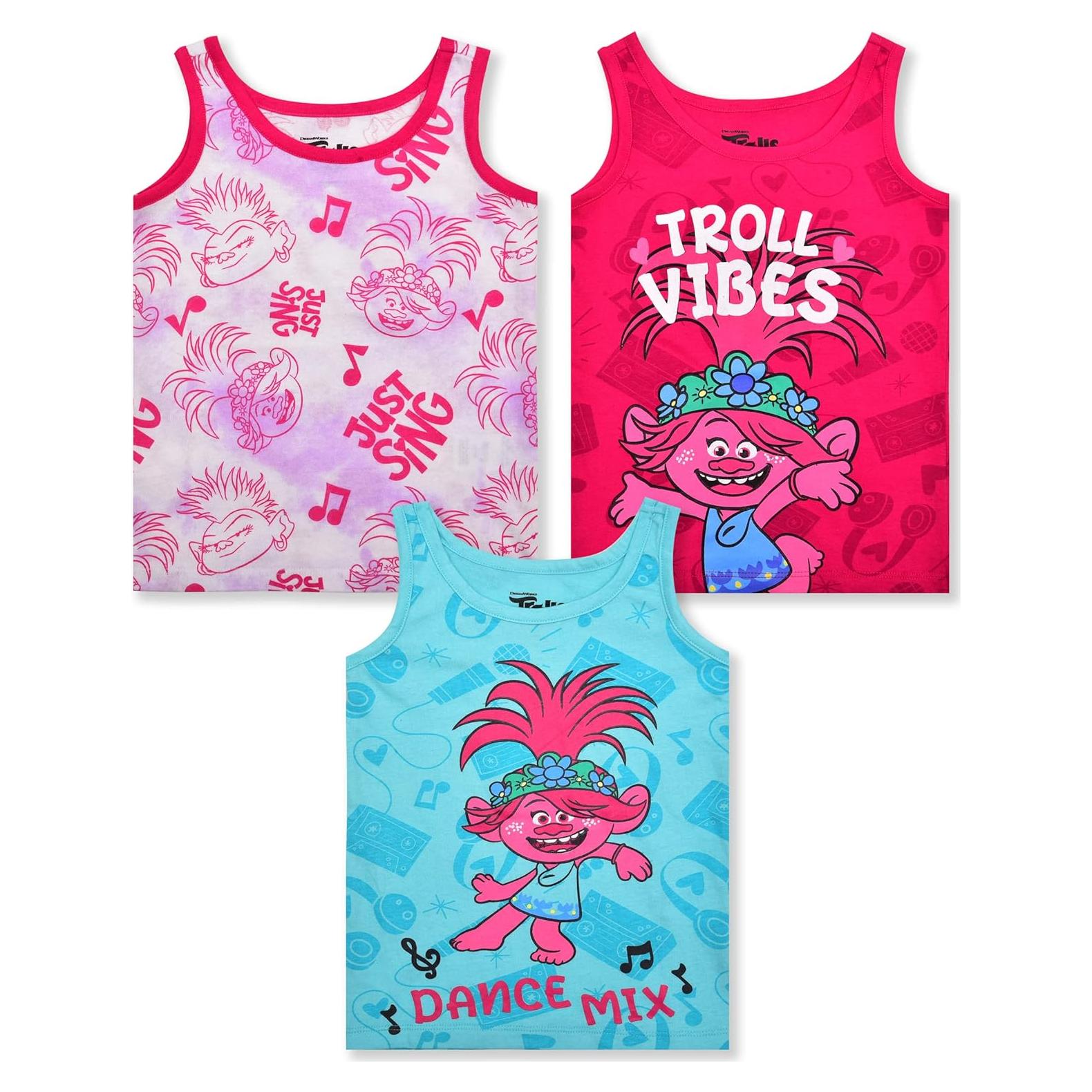 Pack 3 Camisetas Sin Mangas Niñas Trolls Poppy Rosa/Azul 3T