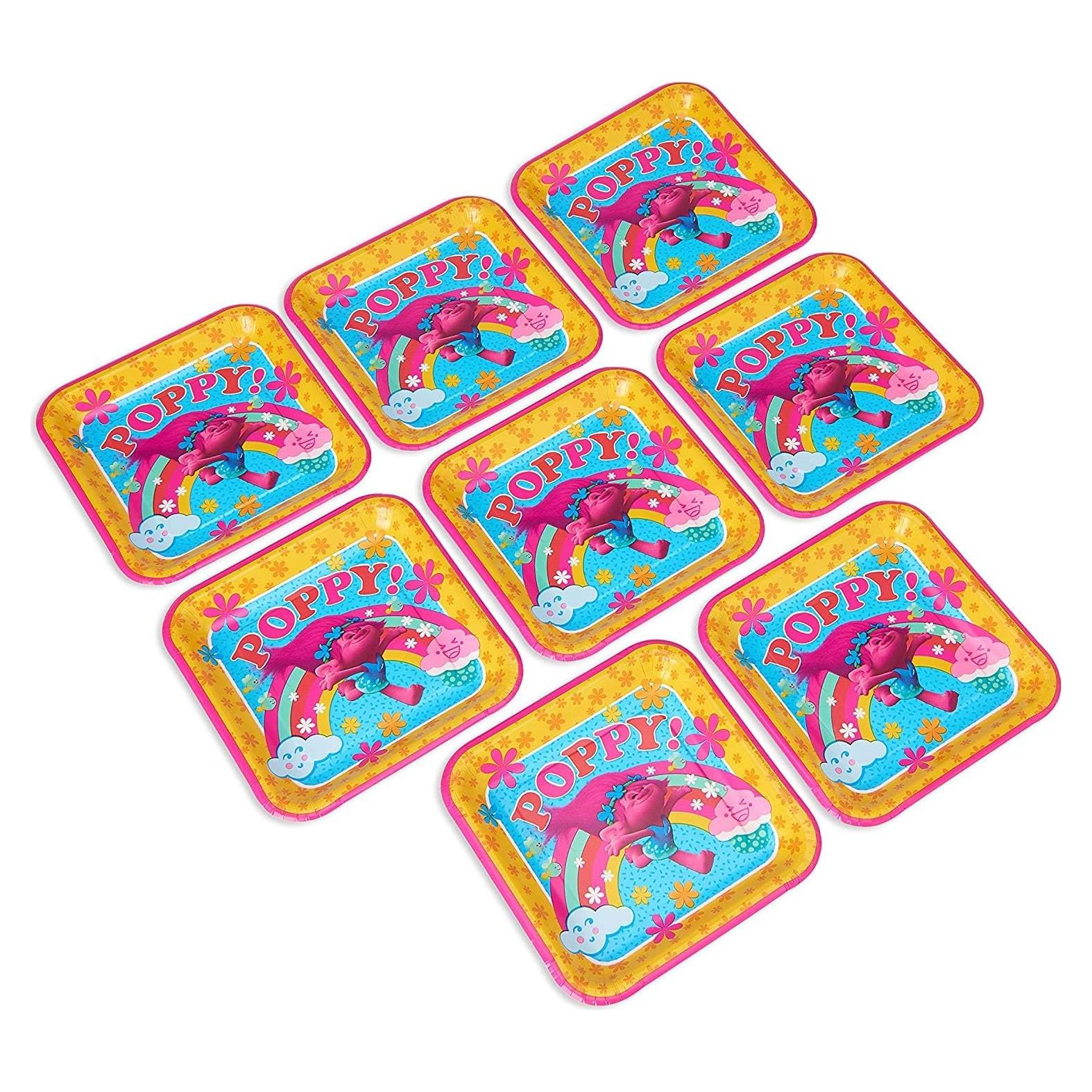 Platos de Papel Cuadrados Poppy Trolls 23 cm - 8 Piezas