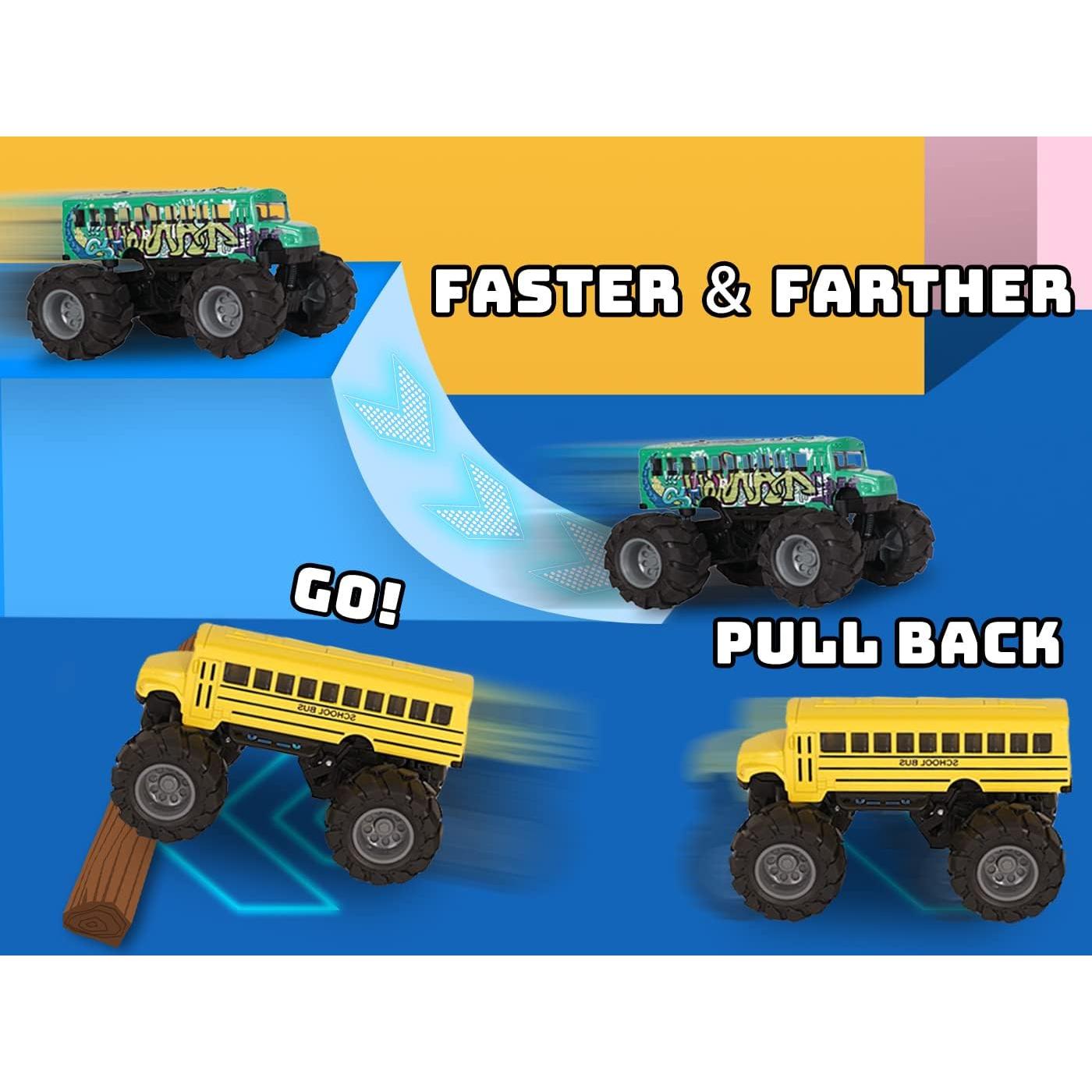 Set de 2 Juguetes Camión Monstruo Autobús Escolar Crelloci