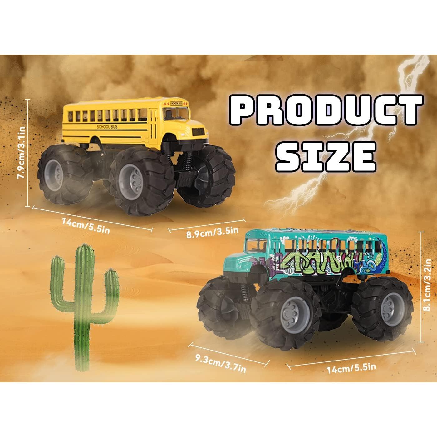 Set de 2 Juguetes Camión Monstruo Autobús Escolar Crelloci