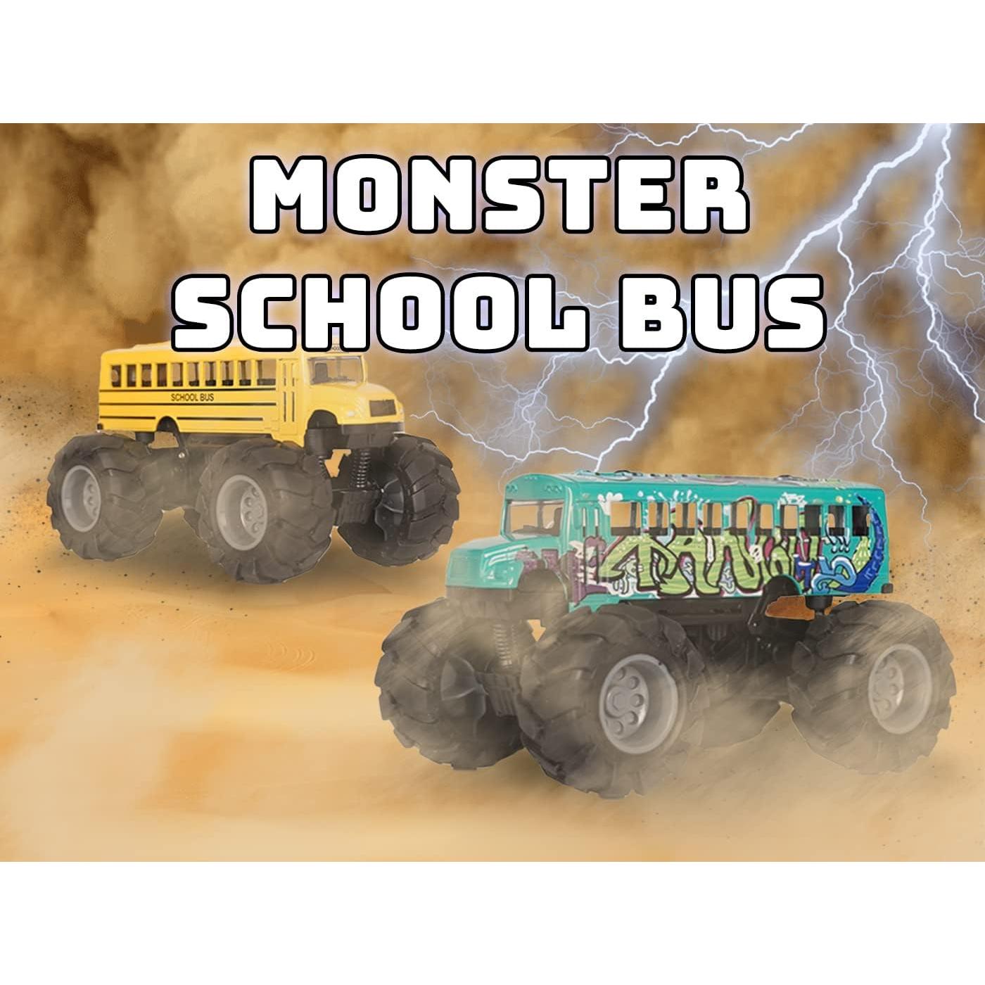 Set de 2 Juguetes Camión Monstruo Autobús Escolar Crelloci