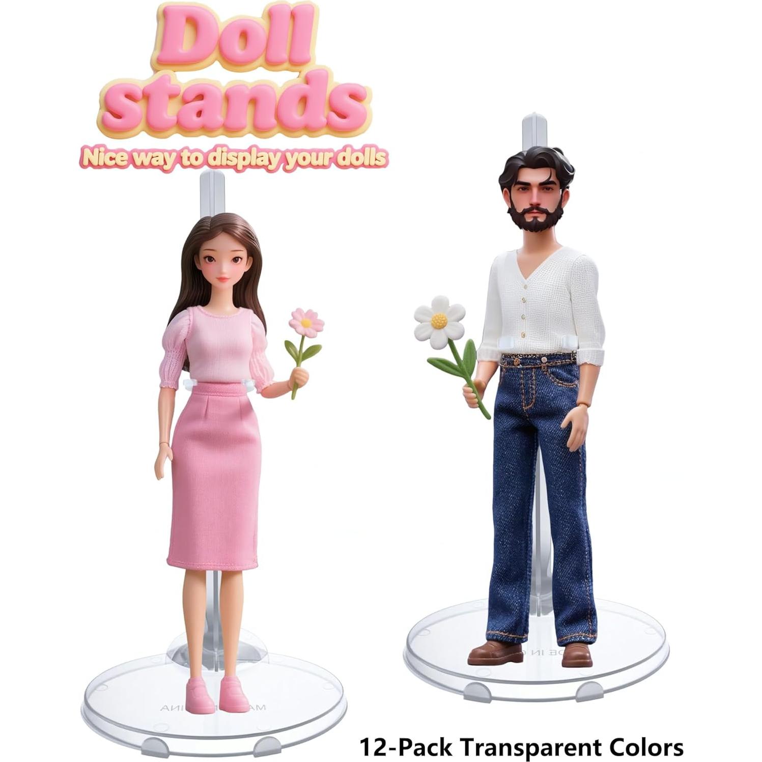 12 Soportes Ajustables para Muñecas - Exhibición Transparente 21.6cm