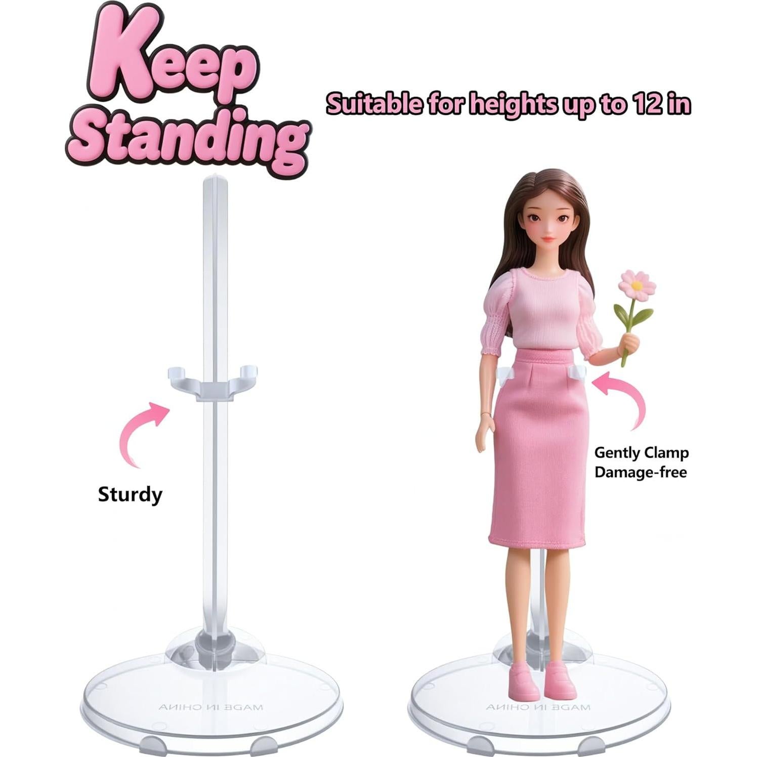 12 Soportes Ajustables para Muñecas - Exhibición Transparente 21.6cm