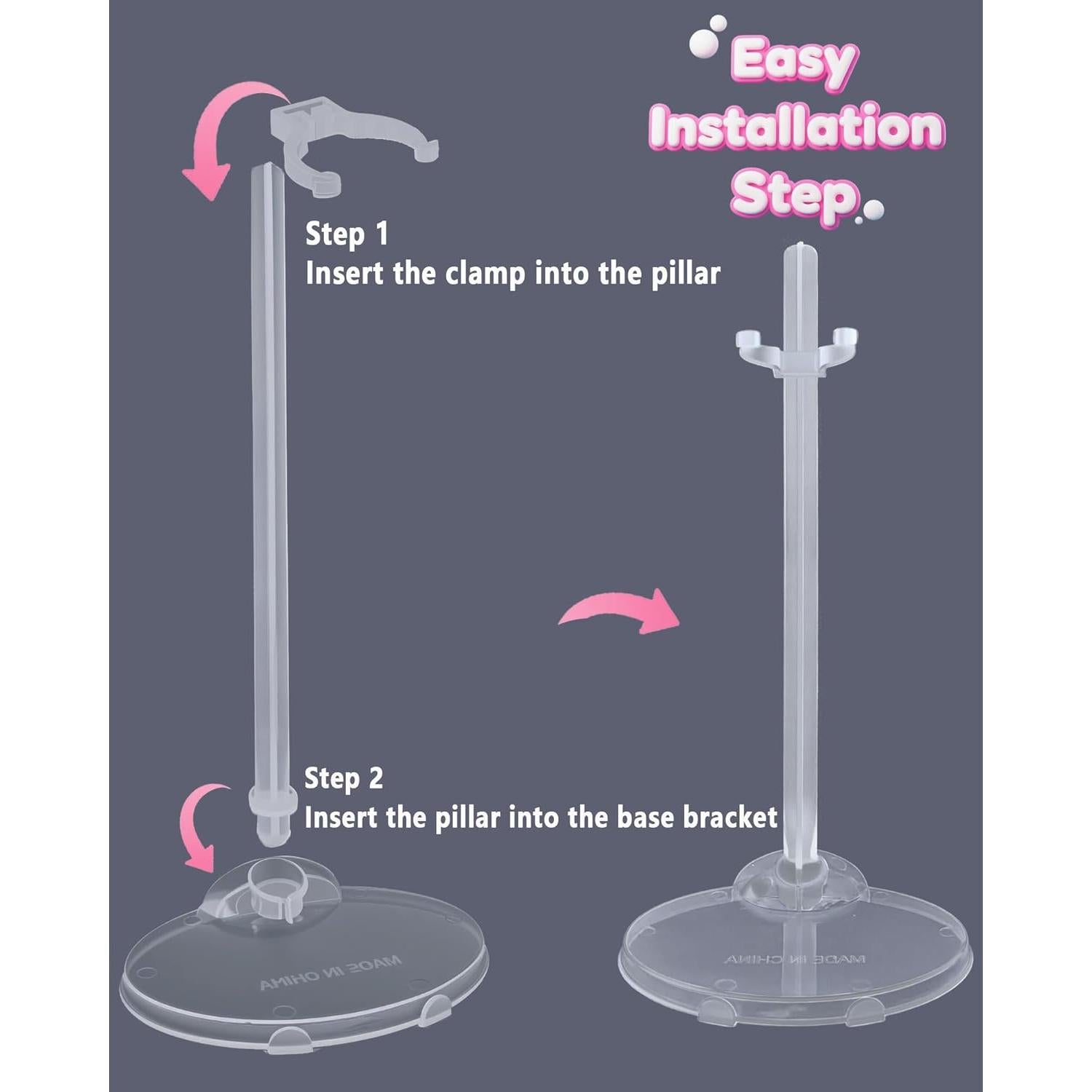 12 Soportes Ajustables para Muñecas - Exhibición Transparente 21.6cm