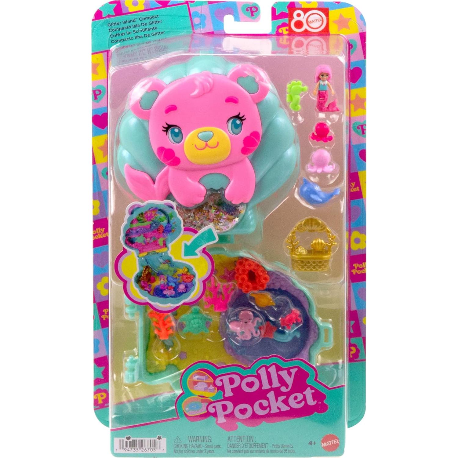 Muñecas Polly Pocket Compacto Isla Brillante con Sirena y Accesorios