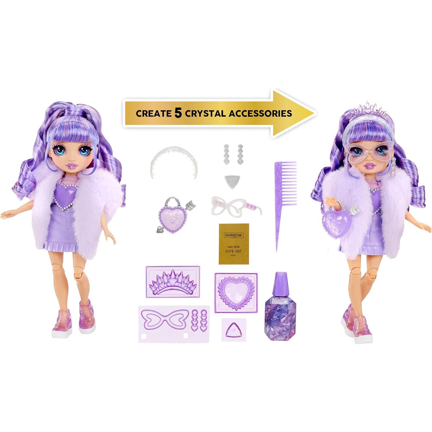 Muñeca de Moda Rainbow High Violet con Kit de Accesorios DIY 11"