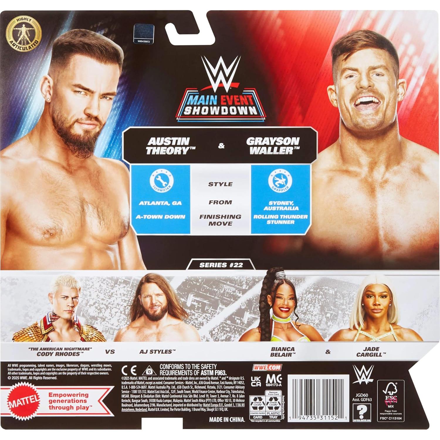 Figuras de Acción Mattel WWE 2-Pack Austin Theory & Grayson Waller 15 cm