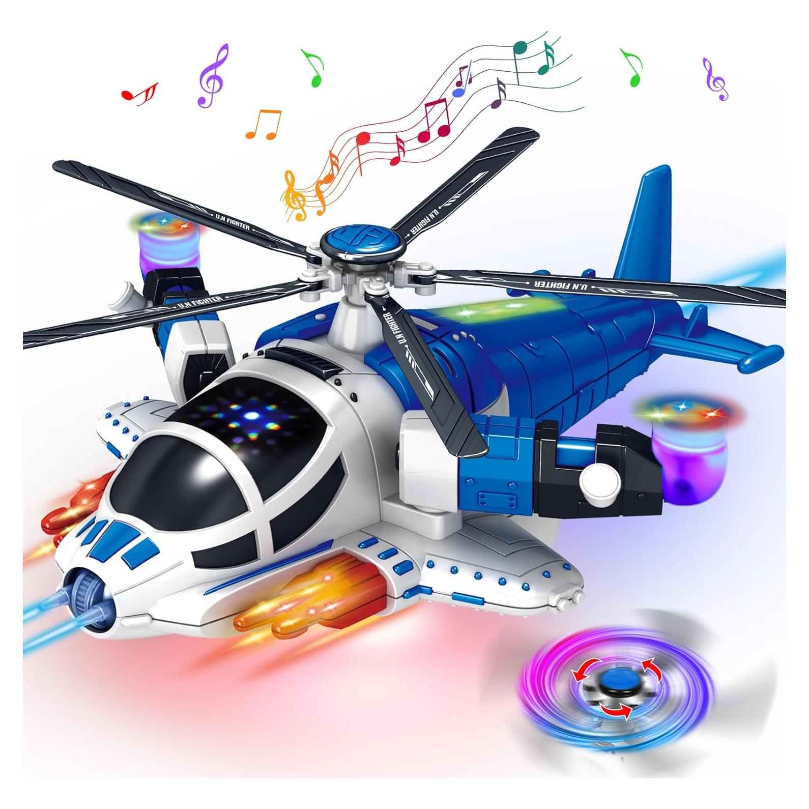Juguete Helicóptero Automático Yuanyi 360° Luces Sonidos Azul