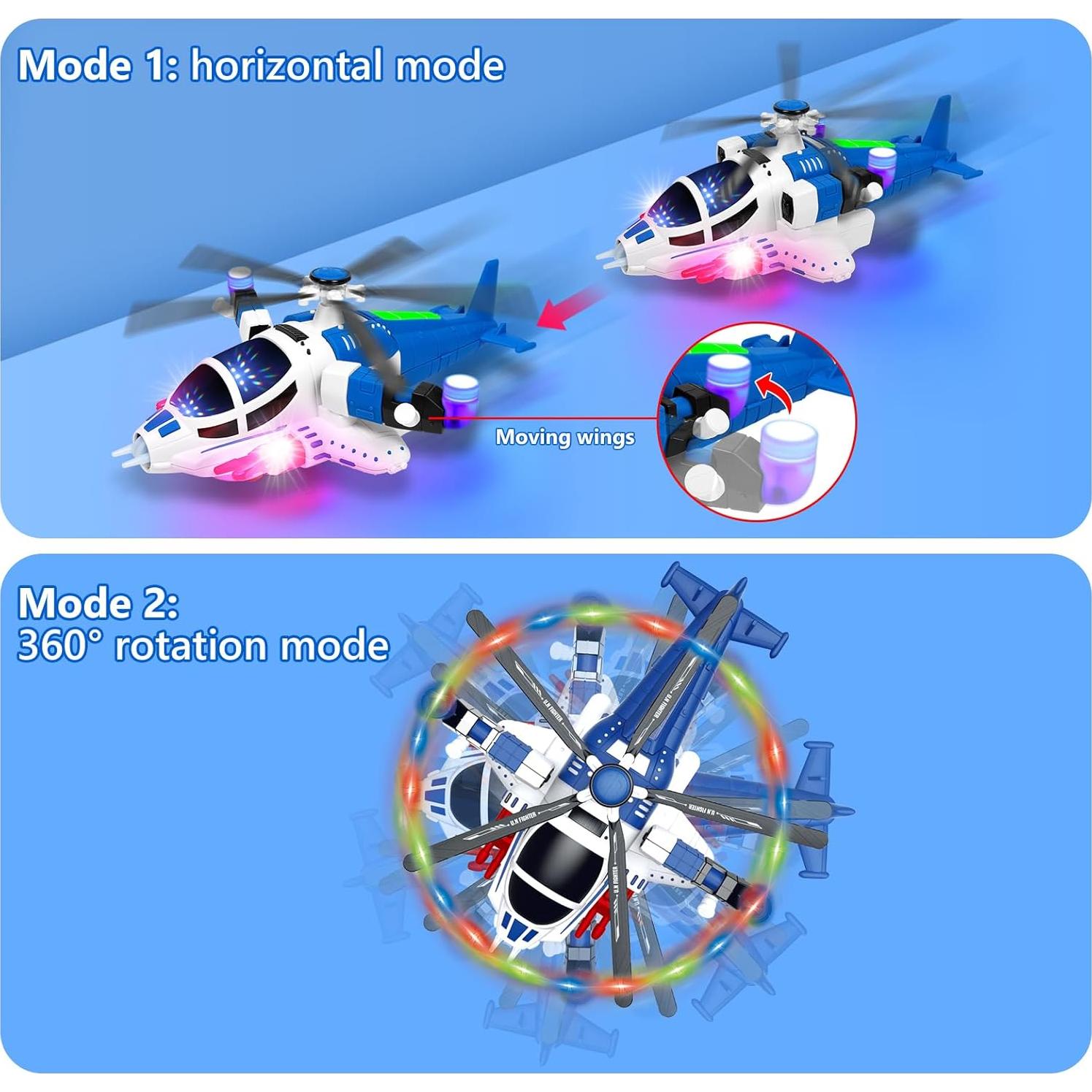 Juguete Helicóptero Automático Yuanyi 360° Luces Sonidos Azul