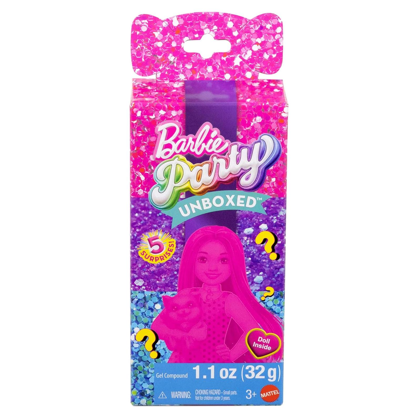 Muñeca Chelsea Barbie Fiesta Glam con 6 Sorprisas y Mascota